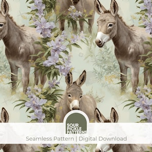 Donkey Digital Paper - Cute Seamless Donkey Pattern - JPG Instant Download - For Crafting, Fabric and Scrapbooking