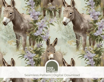 Donkey Digital Paper - Cute Seamless Donkey Pattern - JPG Instant Download - For Crafting, Fabric and Scrapbooking