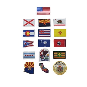 US State Flag 3x2" Hook + Loop OR Iron Sew On Patches Embroidered Applique for Jacket Hat Tactical Clothing Al Az Ca Co Hi Nm Oh Sc Chi IL