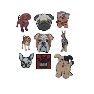 Dog Breed Patch Pug Bulldog Frenchie Sausage Weiner Hound Doberman Beagle Yorkie Terrier Dogs Iron Sew On Embroidered for Jacket Hat Bag