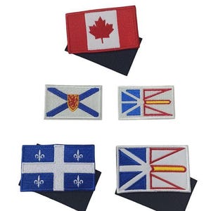 Canada + Canadian Provinces Flag Patch 2.5&quot; x1.5&quot; Iron Sew On OR 3x2&quot; Hook + Loop  Embroidered Applique for Jacket Hat  NewFoundland Quebec
