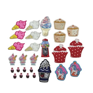 Eistüten Sundae Cupcakes Cup Cakes Gumball Machine Patch Eisen aufnähen gestickte Applikation Pailletten Handwerk Versorgung für Jacke Hemden Hüte