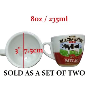 2pcs Hong Kong Milk Tea Coffee Cups Mugs 8oz 230ml Traditional Classic Black White Frisian Dairy Cow Ceramic Souvenir Set of Two A Pair 港式奶茶