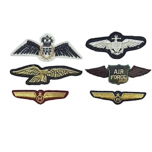 Pilot Wings RAF Air Force Airline Hostess Silver Navy Flight Flying Anchor Gold Eagles Camo Patches Iron Sew On Embroidered Applique Craft