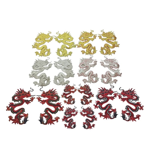 Dragon 17,8 cm ou 12,7 cm patchs fer à coudre brodé doré doré argent rouge noir blanc ensembles gauche droite pour veste en jean t-shirt tactique vêtements