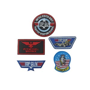 Top Gun Patch Jet Kampfpilot Maverick Aufbügeln oder Aufnähen gestickte Applikation Motiv für Jacke Hut taktische Kleidung Overall