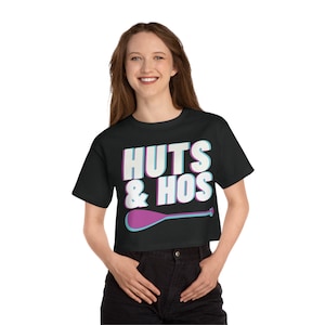 Huts and Hos Outrigger Cropped T-Shirt, Champion Women&#39;s Heritage, Outrigger Canoe Gift for Women, OC Gear, Outrigger Gear, Funny, Crop Top
