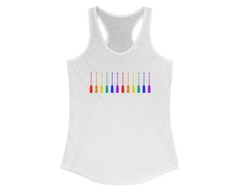 RUNS SMALL Pride Dragon Boat Paddles Tank; Paddle Proud Gay Pride Women&#39;s Ideal Racerback Tank, Gift for Paddlers, Pride Month Rainbow