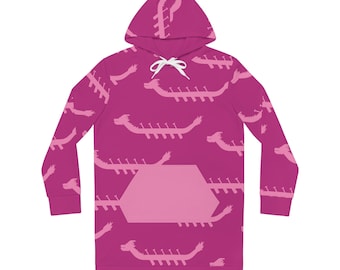 Pink Dragon Boat Print Women&#39;s Hoodie Dress, for Breast Cancer Survivors, Gift for BCS Paddlers