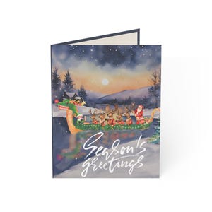 Drachenboot Saison Grüße Weihnachtskarten (1, 10, 30, und 50 Stück) Weihnachtsmann Lenkung, Rentier Paddeln, Elfen Trommeln Geschenk für Drachen Boater