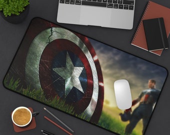 Captan America Desk Mat, Gaming Desk Mat, Gift For Boyfriend, Gift For Dad, Cute Gaming Desk Pad, Large Mouse Pad, Mousepad Keyboard Mat