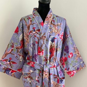 Cotton Kimono Robe: Indian Block Print Lounge Wear