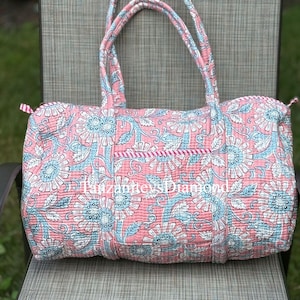 Baumwoll-Gesteppter Weekender-Reisetasche: Blockbedrucktes Reisegepäck