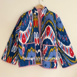 Handmade Ikat Quilted Jacket – Reversible Cotton Patchwork Coat for Women