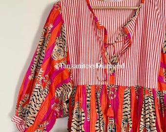 Orange Tiger Stripe Dress: Boho Chic Mini or Midi