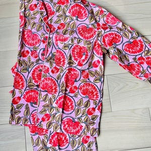 Hand Block Print Cotton Pajama Set: Jaipuri Floral Loungewear