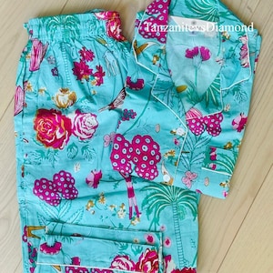 Hand Block Print Cotton Pajama Set: Floral Loungewear Nightsuit