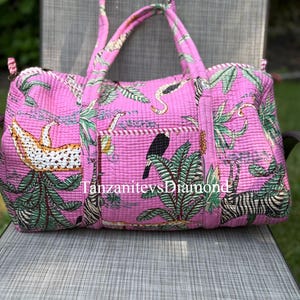 Gesteppte Baumwolltasche mit Blockprint: Große Weekender-Reisetasche