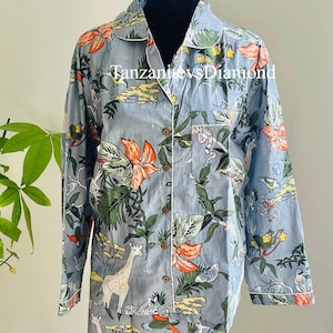Hand Block Printed Cotton Pajama Set: Floral Jungle Safari Print