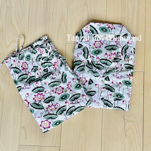 Hand Block Print Cotton Pajama Set: Jaipuri Floral Loungewear