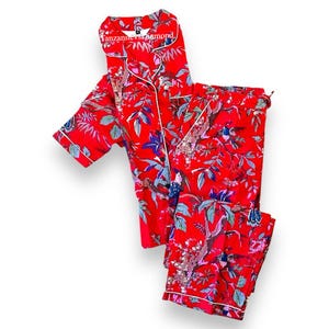 Hand Block Print Cotton Pajama Set: Floral Loungewear