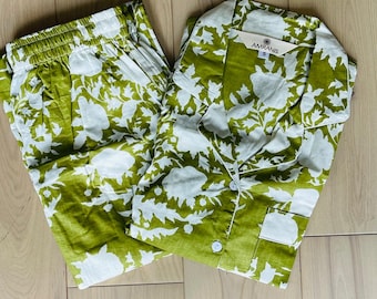 Hand Block Print Cotton Pajama Set: Jaipuri Floral Loungewear
