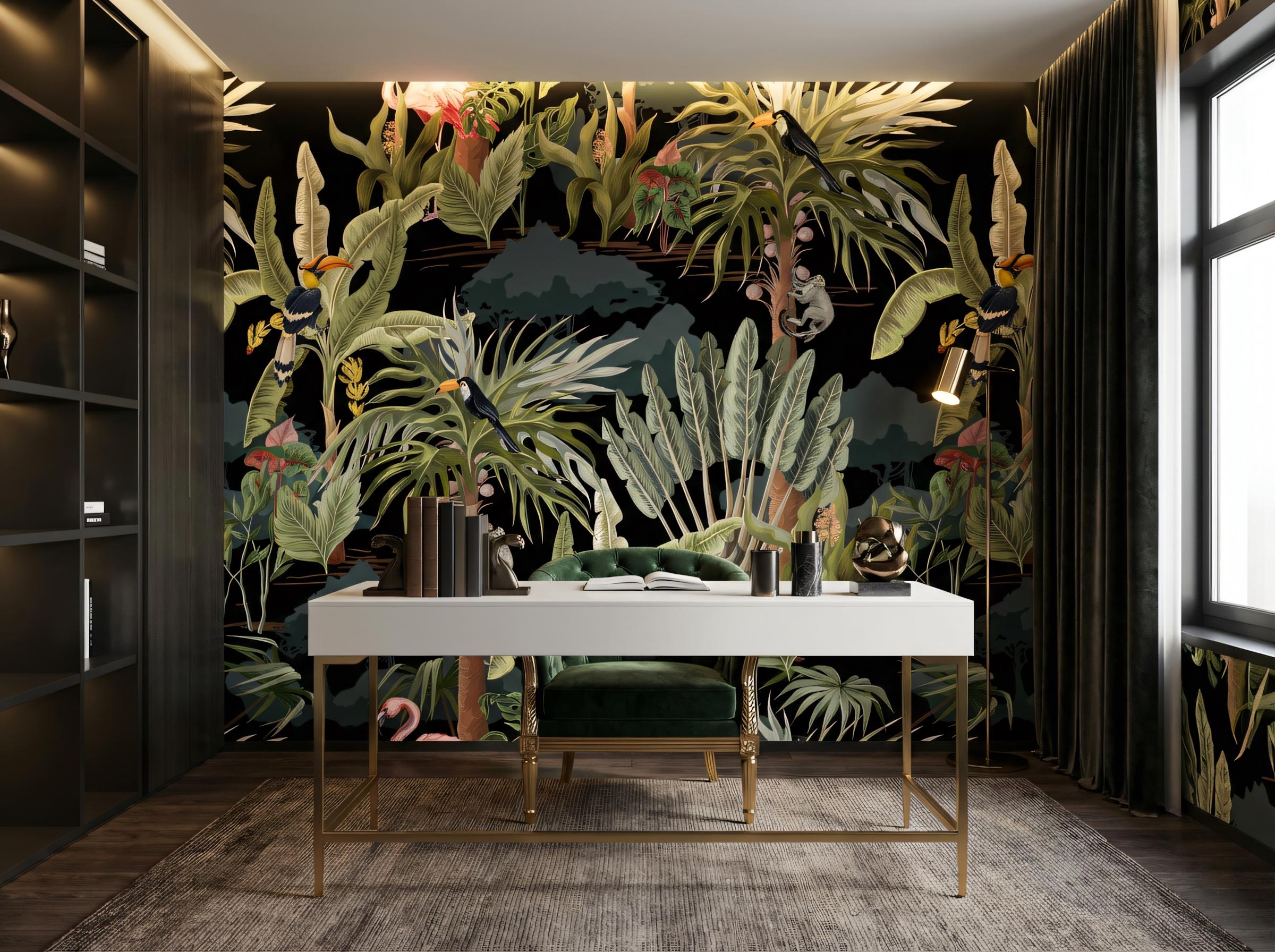 Paradise Jungle Wallpaper – Tropical Safari Animal Mural | Custom Size ...