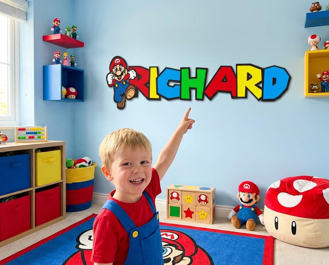 Super Mario Custom Name Kids Wall Sign, Super Mario Wooden Wall Decor ...