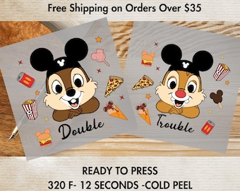 Chip And Dale Ready to Press, Double and Trouble DTF, Chip And Dale Dtf, Disney DTF, Heat Press Transfer, Disney Image Transfer