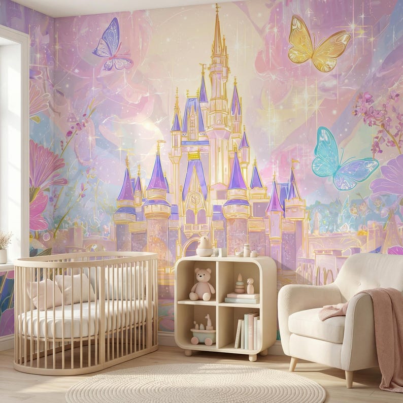 Dreamy Princess Castle Wallpaper, Fairy Tale Mural, Pink Castle Peel ...