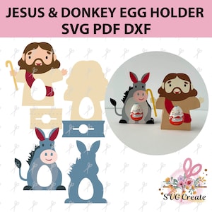 Portauova SVG PDF, modello Gesù e asino, regalo di caramelle pasquali