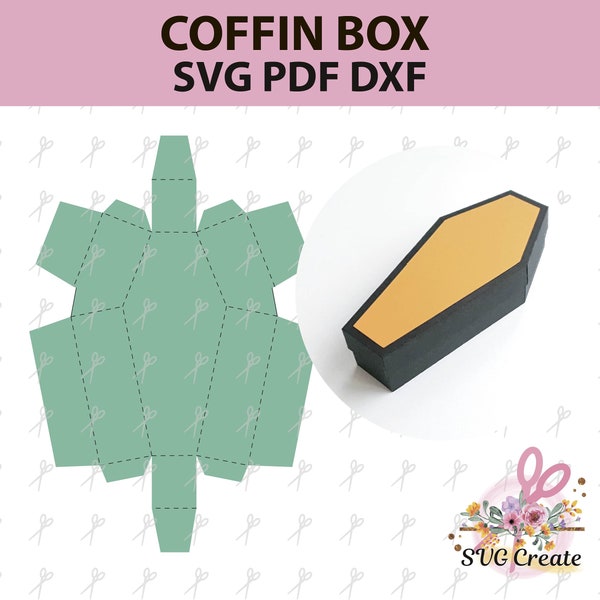 Coffin template pdf svg box, printable coffin box, coffin pdf file, halloween coffin gift, favor box template, candy box, treat box