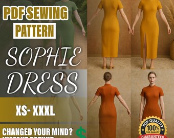 PDF Dress Sewing Pattern  | XS–XXXL| Beginner Sewing Pattern | a4-a0 pattern | Midi Dress | Mandarin Collar Dress Pattern | vietnamese dress