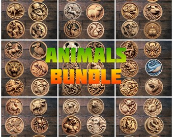 May include: A collection of 36 round wooden carvings featuring various animals, including a tiger, a giraffe, a panda, a shark, a turtle, a spider, a frog, a monkey, a dragon, a unicorn, a dinosaur, a cat, a dog, a bird, a fish, a bear, a goat, a rhino, an elephant, a deer, a rabbit, a capybara, a scorpion, a snake, a wolf, a fox, a horse, a cow, a pig, a rooster, a goose, a duck, and a swan. The carvings are all in a circular shape and are arranged in a grid pattern. The carvings are all made of wood and have a natural wood finish. The carvings are all very detailed and realistic.