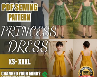 PDF Princess Dress Sewing Pattern | Beginner Sewing Pattern | a4-a0 pattern | Fairy Dress Pattern | Kids Dress Pattern | Pattern for Kids