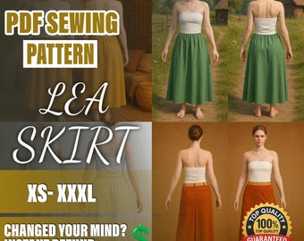 PDF Skirt Sewing Pattern  | XS–XXXL | Beginner Sewing Pattern | a4-a0 pattern | Women Skirt Pattern | Midi Skirt | Vintage Skirt Pattern