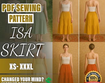 PDF Long Skirt Sewing Pattern  | XS–XXXL | Beginner Sewing Pattern | a4-a0 pattern | Tiered Skirt Pattern | Midi Skirt |Gather Skirt Pattern