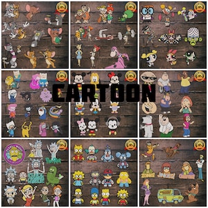 May include: A selection of cartoon character patches featuring characters from Tom and Jerry, The Flintstones, Dexter's Laboratory, and The Powerpuff Girls. The word "CARTOON" is printed in large black letters across the center of the image.