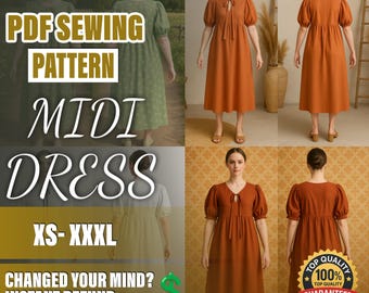 PDF Milkmaid Dress Pattern  | XS–XXXL | Beginner Sewing Pattern | a4-a0 pattern | Cottagecore Dress Pattern | Midi Dress Pattern