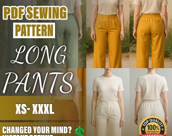 PDF Strapless Dress Sewing Pattern  | XS–XXXL | Beginner Sewing Pattern | a4-a0 pattern | Trousers Sewing Pattern | Pants Pattern for Women