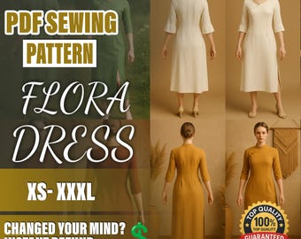 PDF Dress Sewing Pattern  | XS–XXXL | Beginner Sewing Pattern | a4-a0 pattern | Women Dress Pattern | Boat Neck Dress | Midi Dress