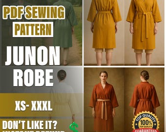 PDF Robe Sewing Pattern  | XS–XXXL | Bathrobe Sewing Pattern | a4-a0 pattern | Women Robe Pattern | Lounge Satin Robe For Women