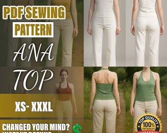 PDF Front Tie Top Sewing Pattern  | XS–XXXL | Beginner Sewing Pattern | a4-a0 pattern | Halter Top Pattern | Summer Top | Tank Top Pattern