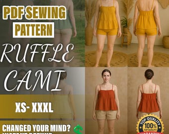 PDF Ruffle Cami Pattern  | XS–XXXL | Beginner Sewing Pattern | Easy Diy Project  | a4-a0 pattern | Gathered Cami Top | Top Sewing Pattern