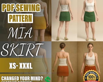 PDF Mini Skirt Sewing Pattern  | XS–XXXL | Beginner Sewing Pattern | a4-a0 pattern | Women Skirt Pattern | Midi Skirt | Maxi Skirt Pattern
