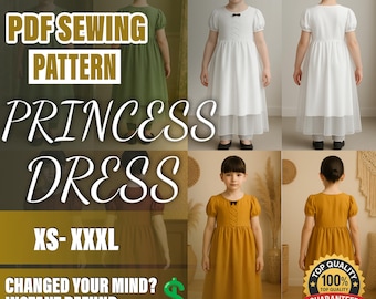 Patrón de costura de vestido de princesa en PDF / Patrón de costura para principiantes / Patrón A4-A0 / Patrón de vestido de hada / Patrón de vestido para niños / Patrón para niños