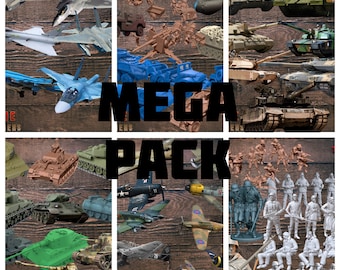 Pack war stl files for 3d printing, instant download drive acces, pack stl, planes, tanks, soldiers, etc