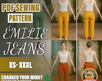 PDF Jeans Sewing Pattern  | XS–XXXL| Beginner Sewing Pattern | a4-a0 pattern | Women Jeans Pattern | Straight Leg Pants | Trousers Pattern