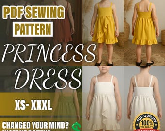 Patrón de costura de vestido de princesa en PDF / Patrón de costura para principiantes / Patrón A4-A0 / Patrón de vestido de hada / Patrón de vestido para niños / Patrón para niños