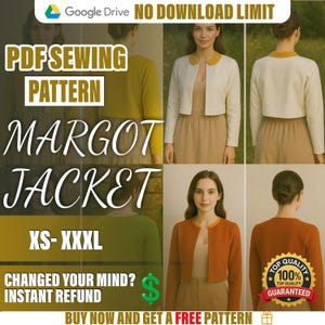PDF Bolero Jacket Pattern  | XS–XXXL | Beginner Sewing Pattern | a4-a0 pattern | Open Jacket | Crop Jacket Pattern | Women Jacket Coat